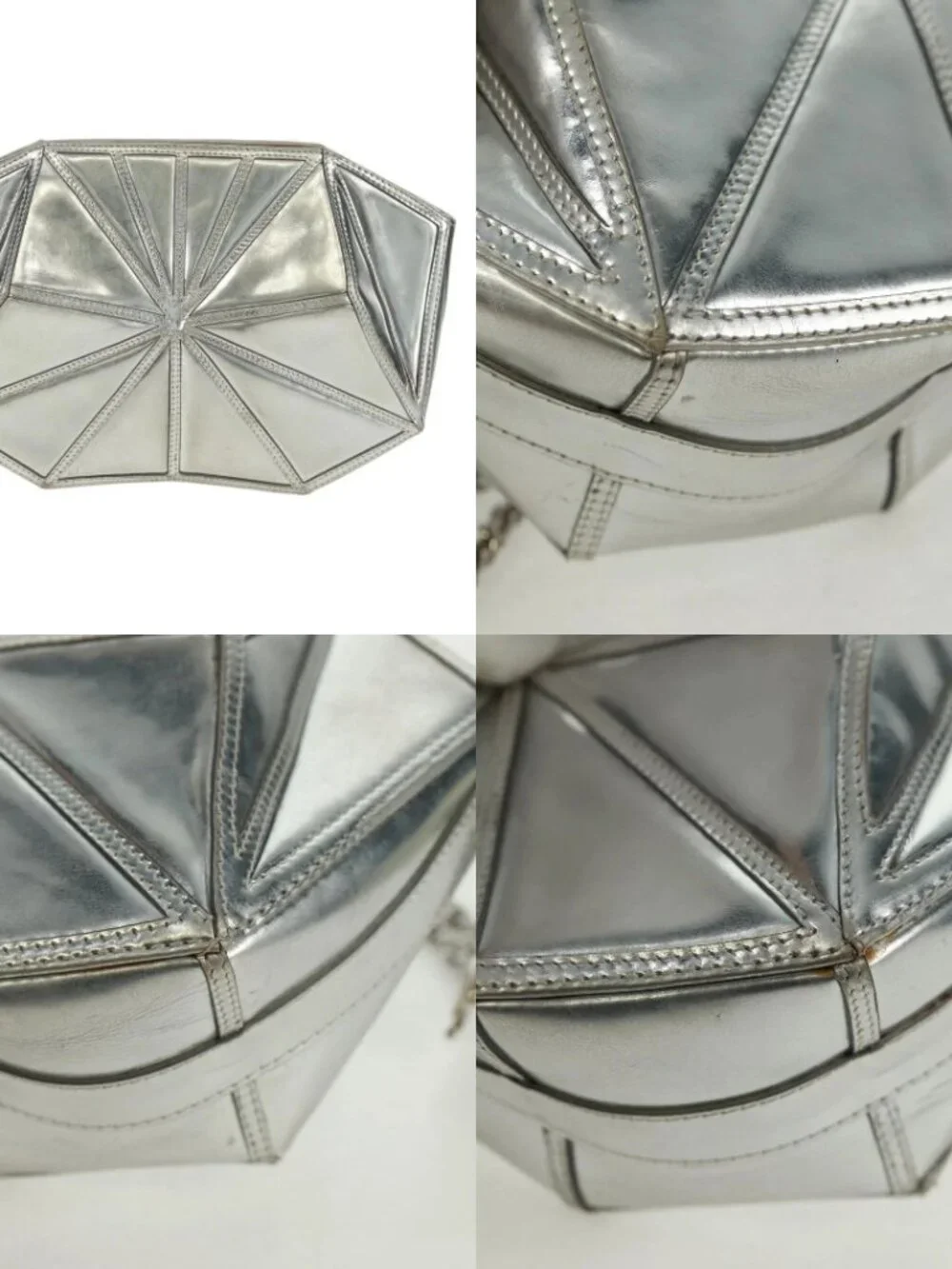 CHANEL Clutch Bag Leather Silver CC Auth 162899V